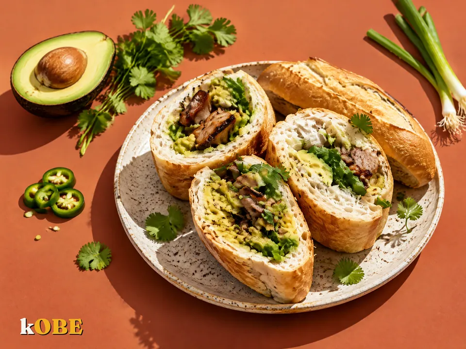 Bánh mì sốt bơ xanh kẹp thịt nướng, không thêm đường tinh luyện