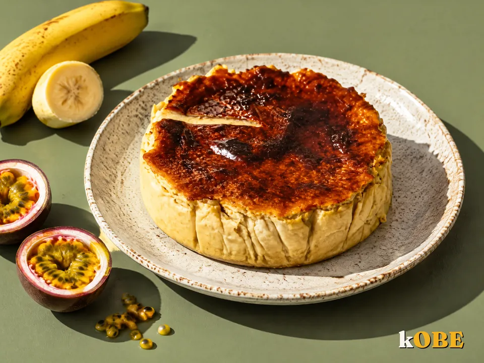 Bánh phô mai basque chuối chanh dây thuần chay