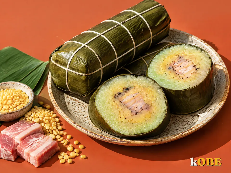 Banh Tet (Sticky Rice Logs with Mung Bean and Pork Belly)