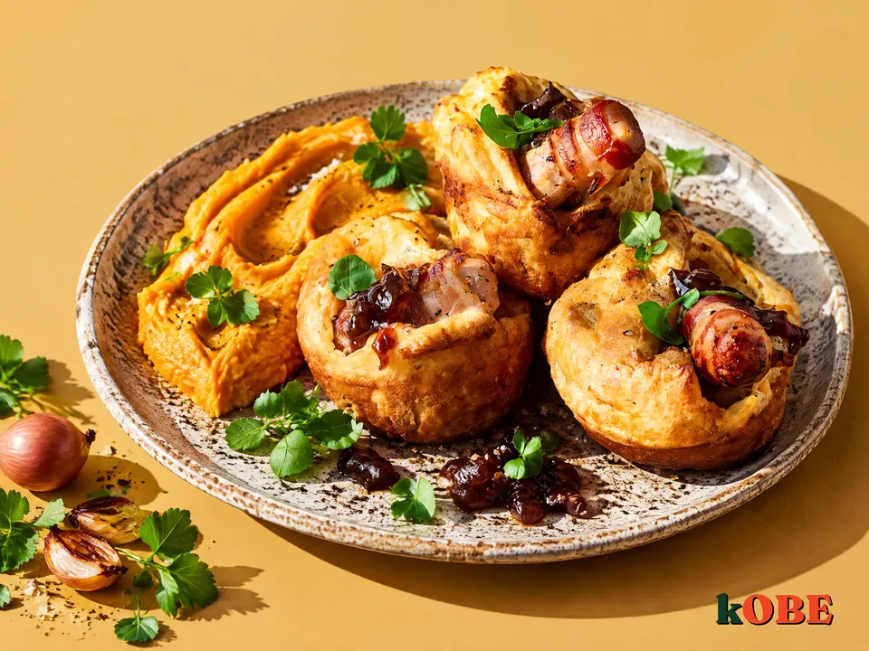 Bánh xúc xích bỏ lò kiểu Anh ăn kèm khoai lang nghiền