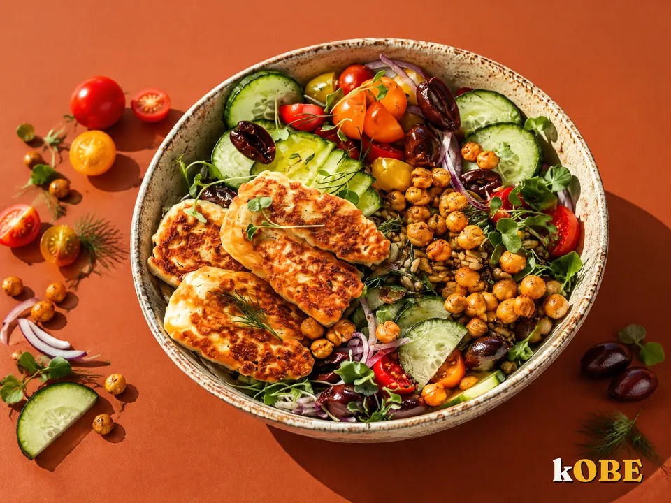 Honey Halloumi and Roasted Chickpea Salad Bowl