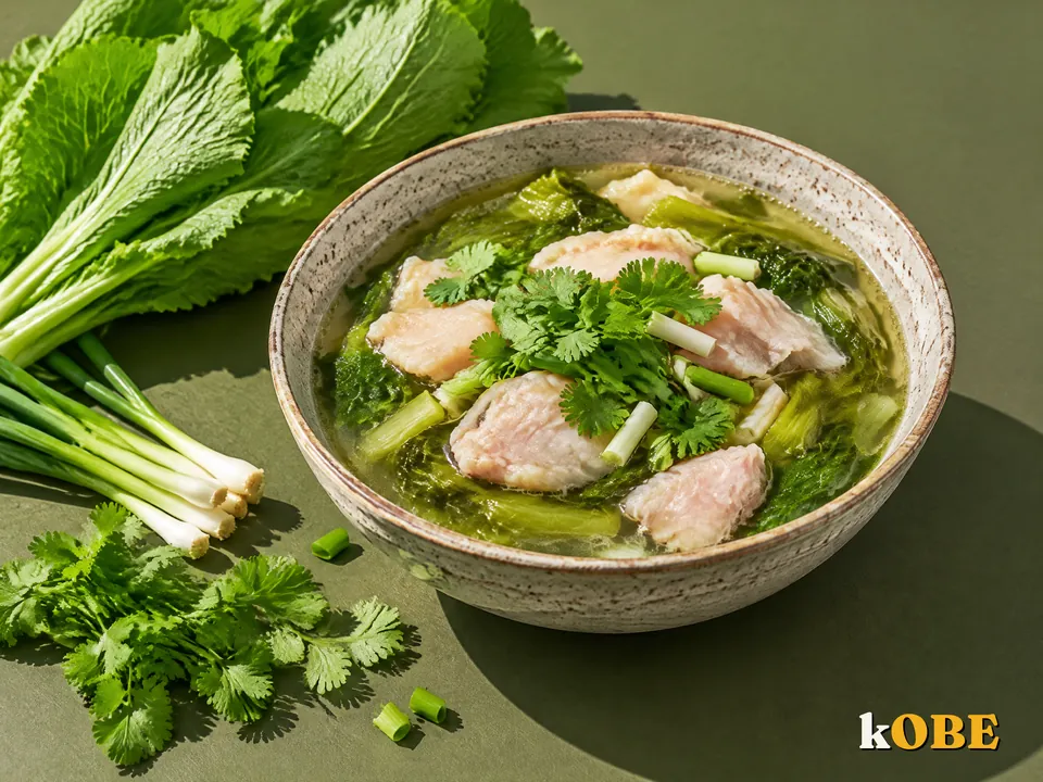 Canh cải bẹ xanh nấu cá thác lác, nấu bằng đường la hán quả