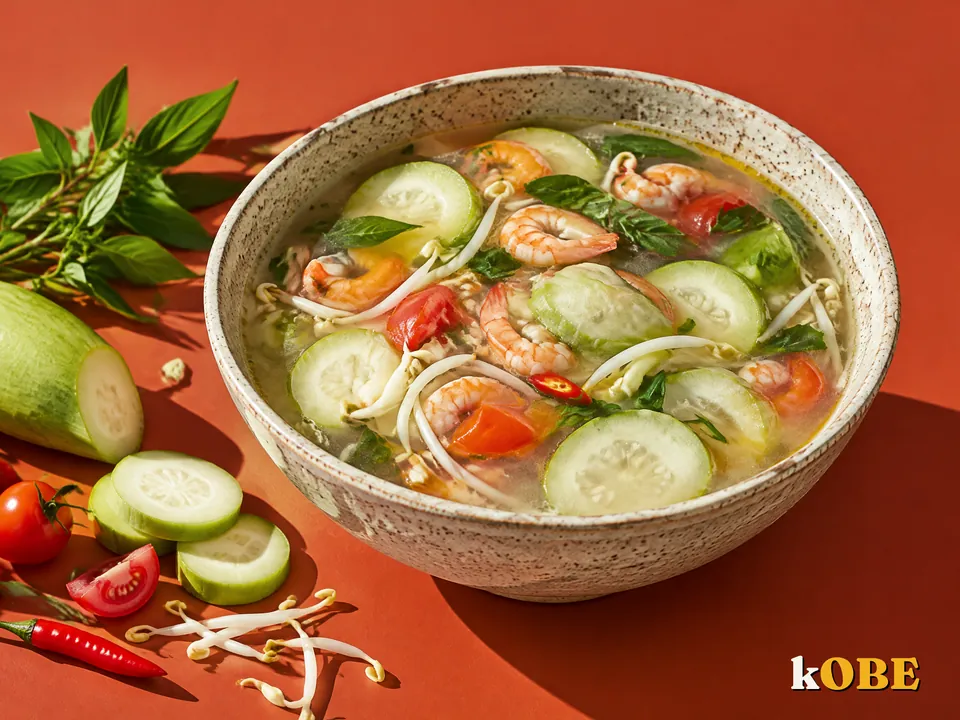 Canh Chua Tom Bau (Sour Shrimp Soup with Bottle Gourd)