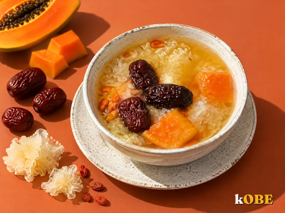 Chè đu đủ tiềm nấm tuyết táo tàu làm bằng đường la hán quả