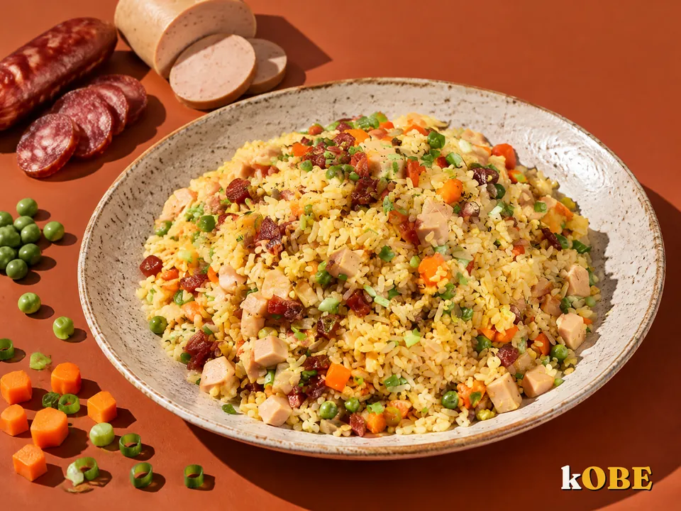 Yangzhou Fried Rice with Chinese Sausage and Cha Lua