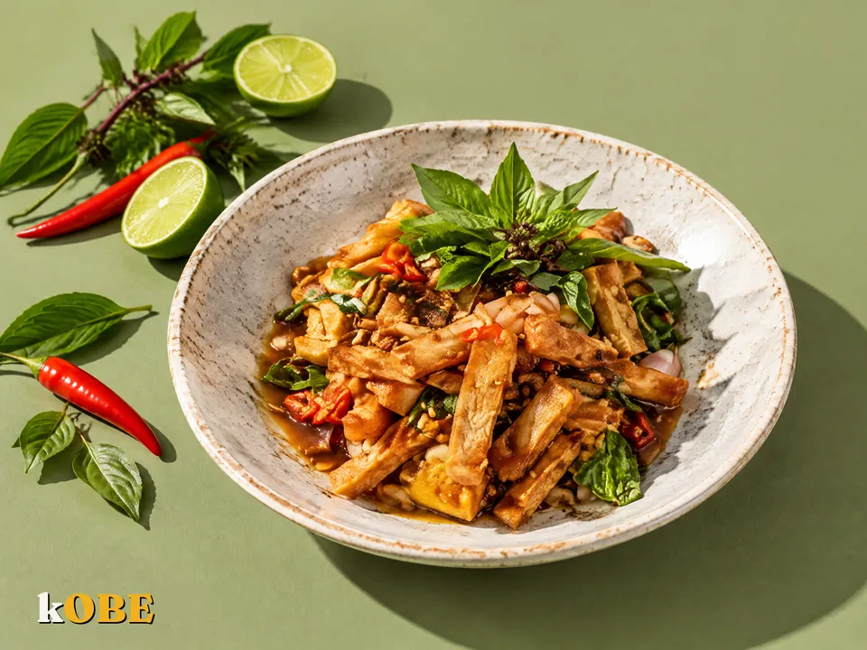 Đậu hũ chiên giòn xốt me chay, nấu bằng đường la hán quả
