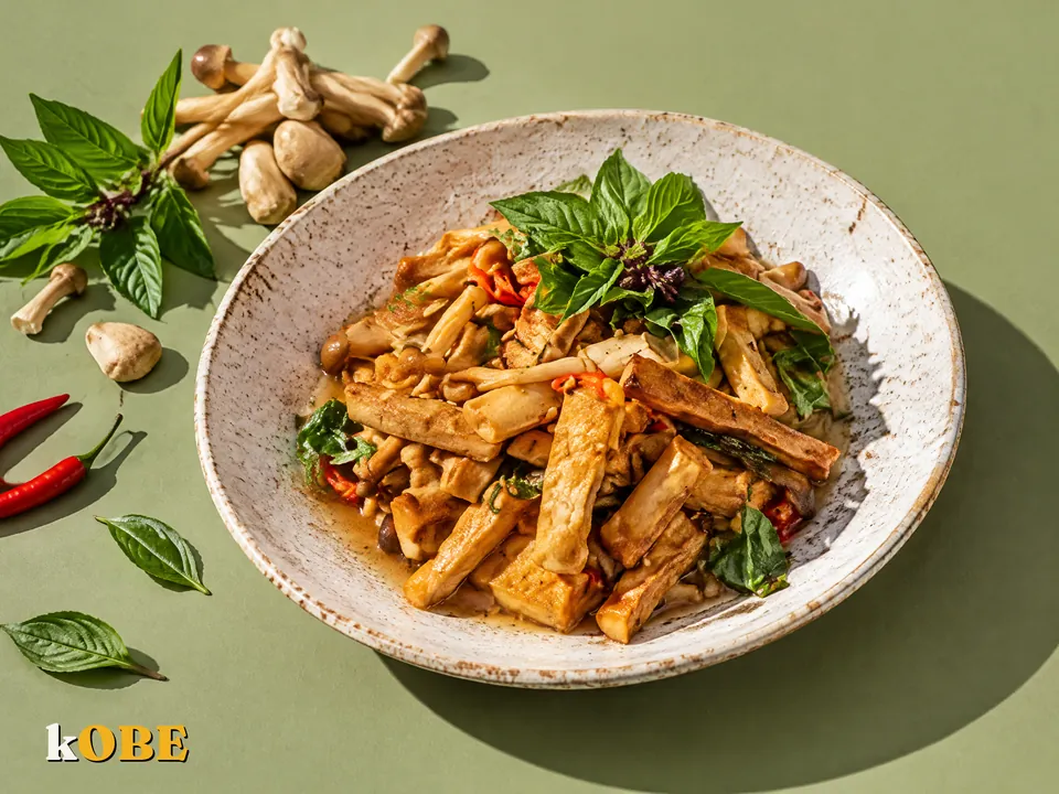 Đậu hũ kho nấm rơm chay nấu bằng đường la hán quả