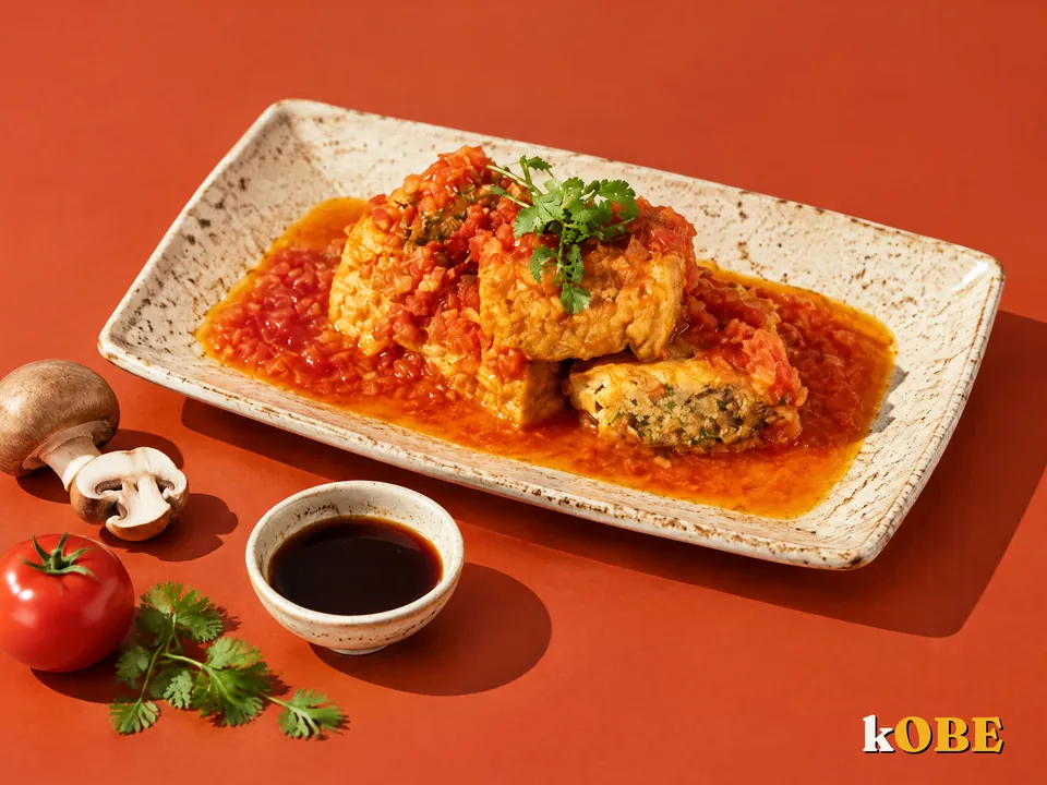Đậu hũ nhồi nấm rau xốt cà chua chay