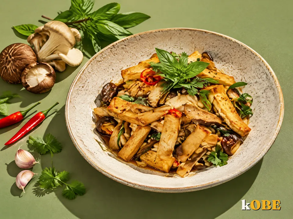 Dau Hu Xao Nam (Tofu Stir Fried with Fresh Mushrooms), No Added Refined Sugar