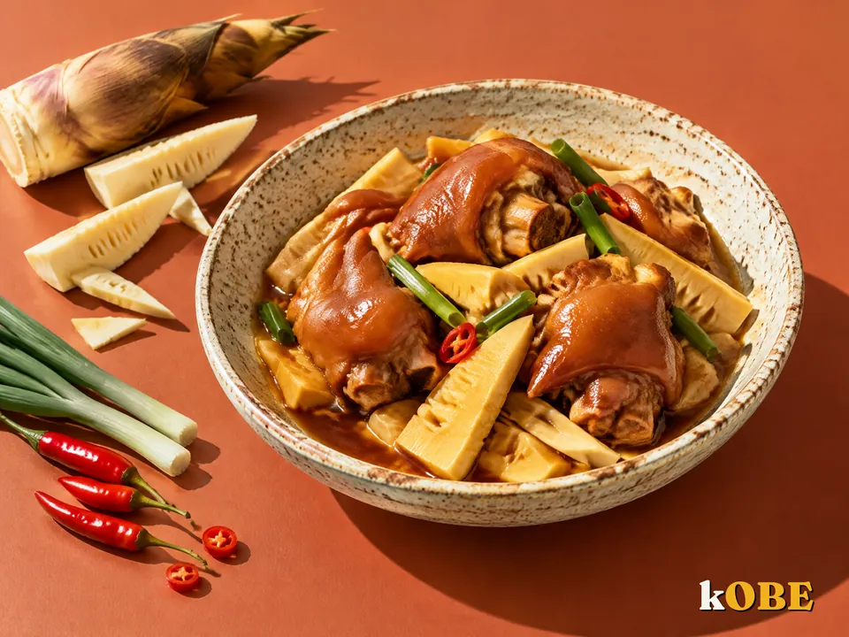 Giò heo kho măng, nấu bằng đường la hán quả