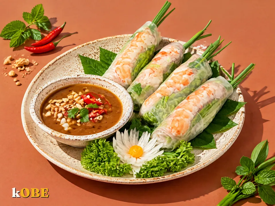 Gỏi cuốn tôm thịt chấm tương đậu phộng nấu bằng đường la hán quả