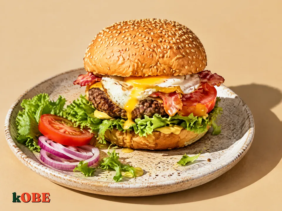 Hamburger bò phô mai xốt mayonnaise mù tạt nấu bằng đường la hán quả