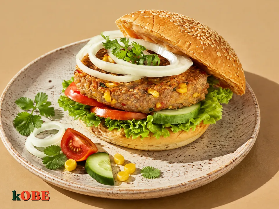 Hamburger chay nhân bí đỏ tàu hũ ki, không thêm đường tinh luyện