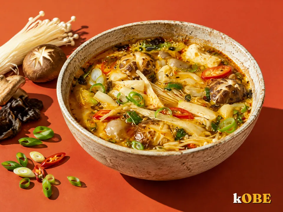 Lẩu nấm chay chua cay nấu bằng đường la hán quả