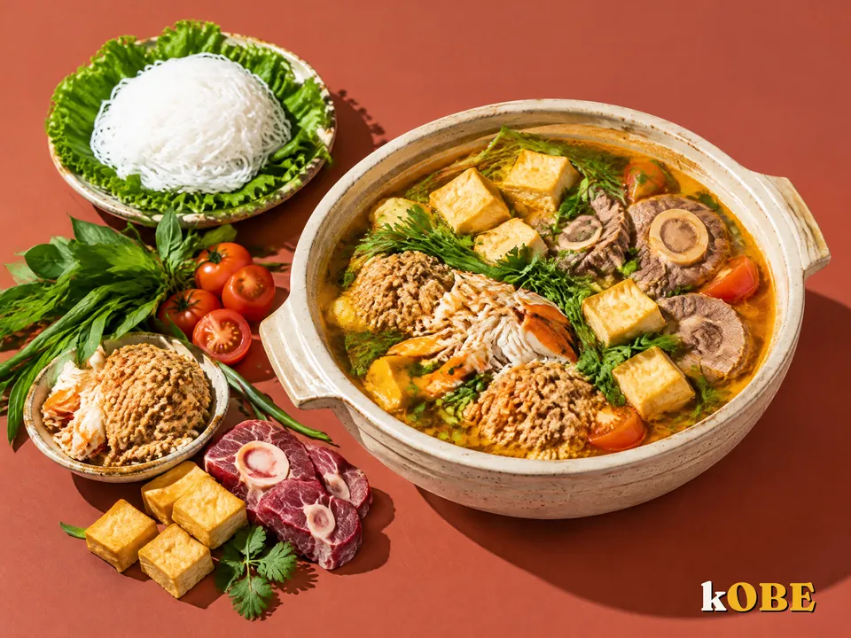 Lẩu riêu cua bắp bò, nấu bằng đường la hán quả