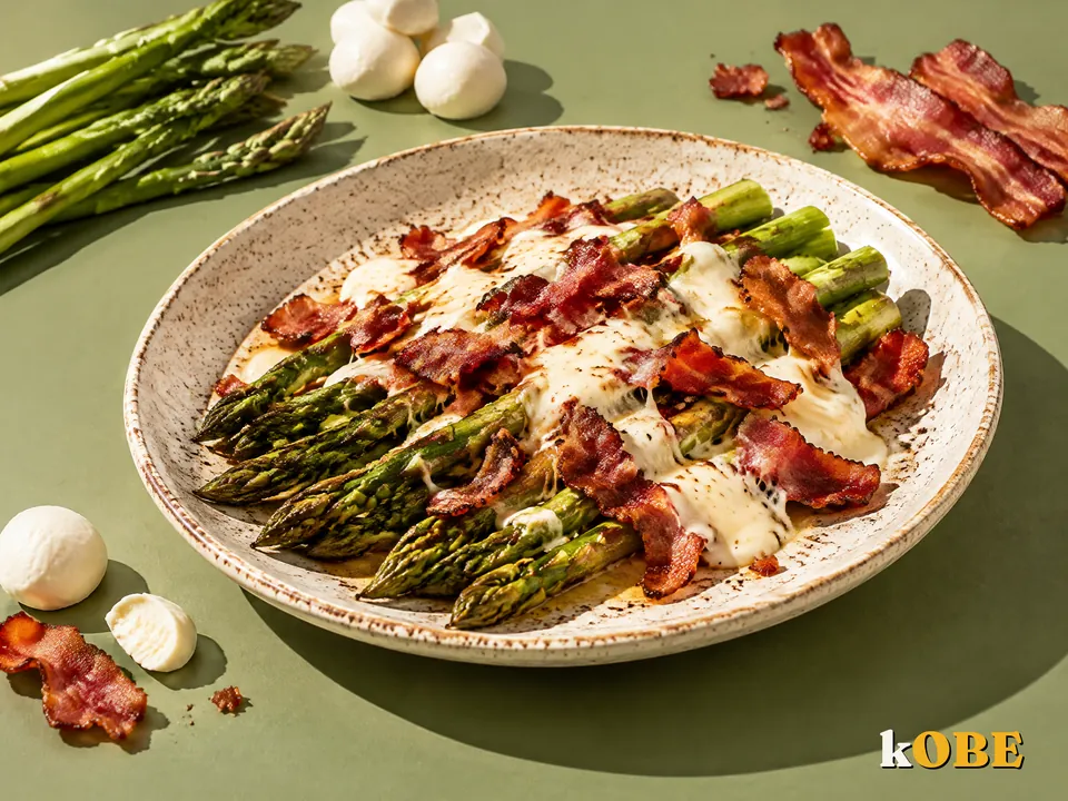Măng tây nướng phô mai mozzarella và thịt xông khói