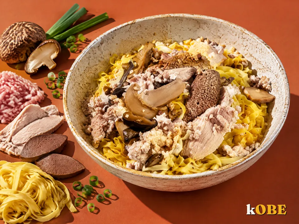 Mì thịt băm Bak Chor Mee kiểu Singapore, không thêm đường tinh luyện