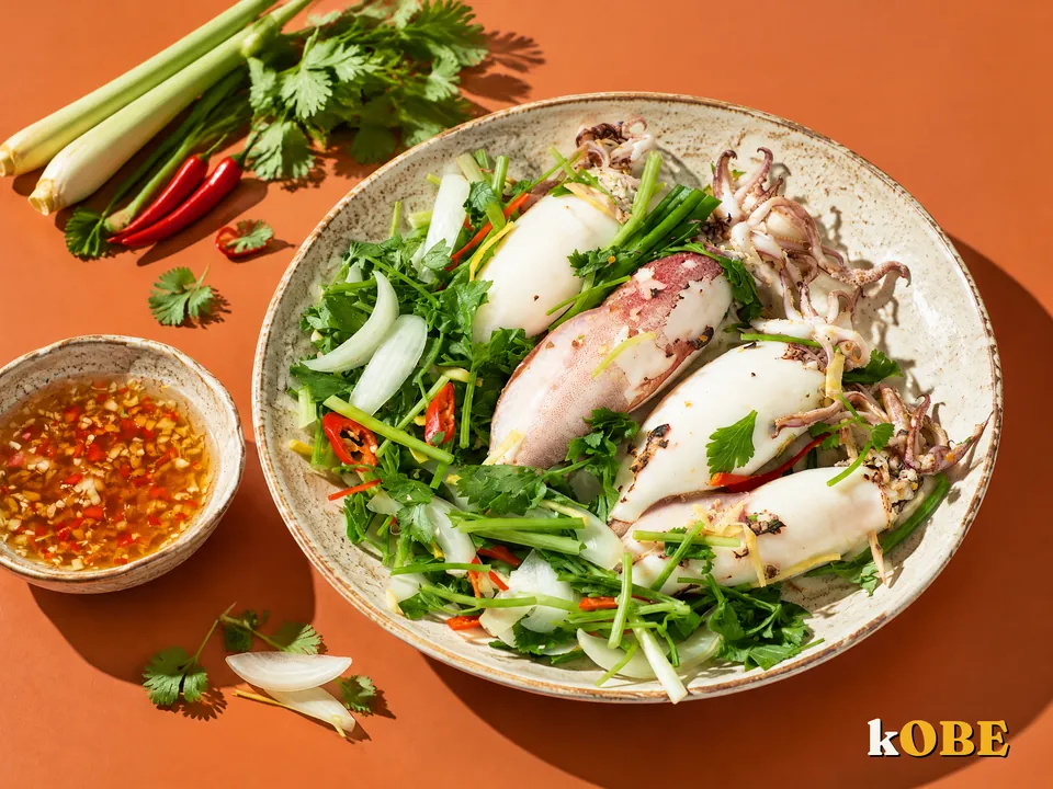 Mực ống nhồi thịt hấp sả, nấu bằng đường la hán quả