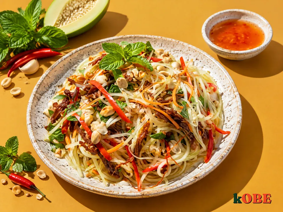 Nộm đu đủ bò khô, không thêm đường tinh luyện
