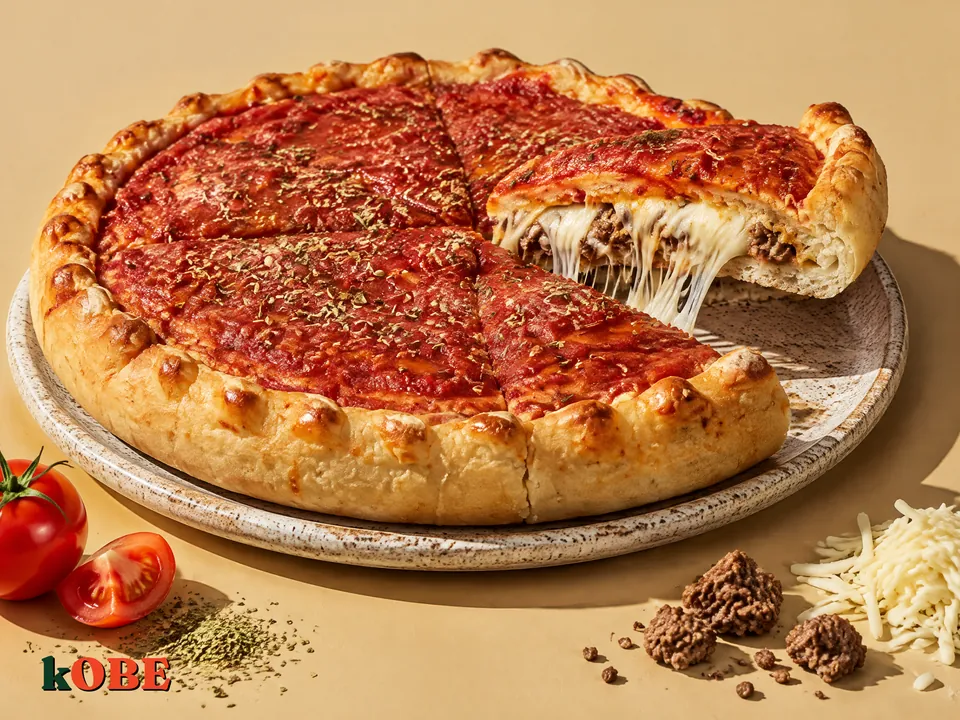 Pizza nhồi nhân thịt bò phô mai kiểu Chicago