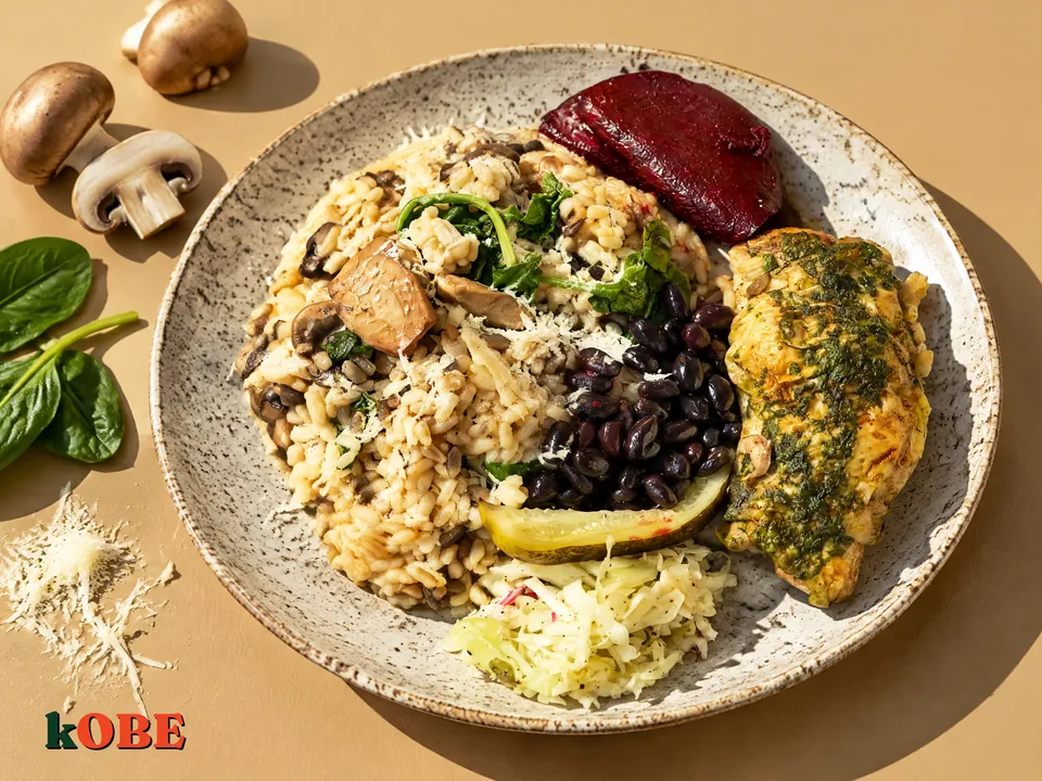 Risotto nấm mỡ phô mai Parmesan, không thêm đường tinh luyện