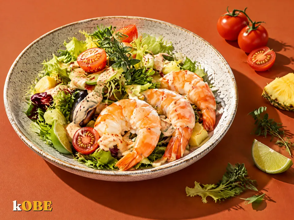 Salad cocktail tôm trái cây xốt mayonnaise cay