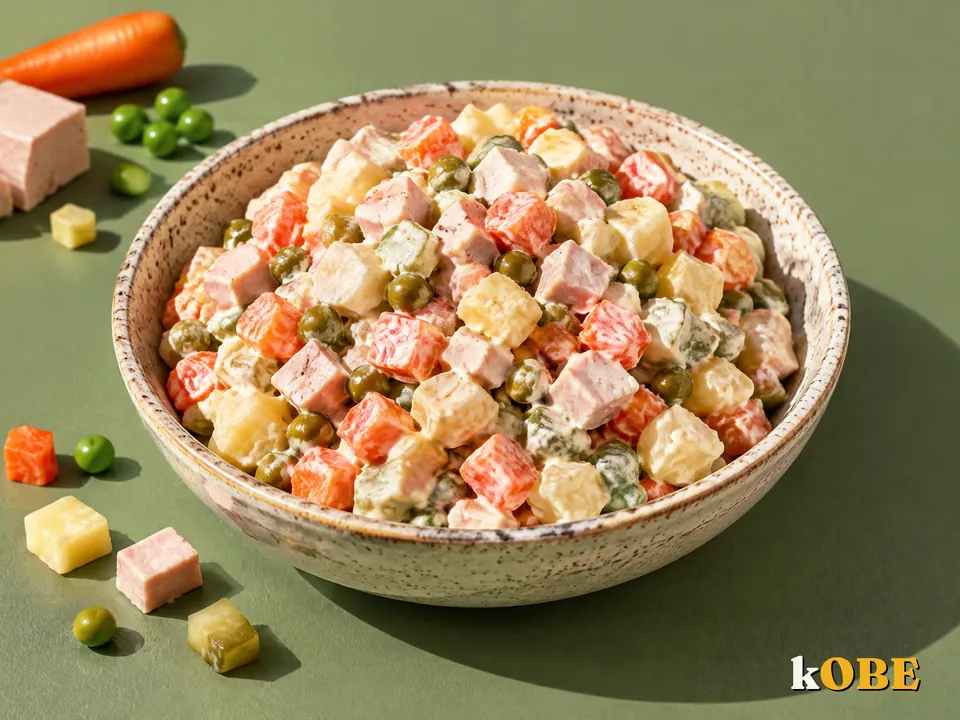 Salad Nga trộn sốt mayonnaise giò lụa, nấu bằng đường la hán quả
