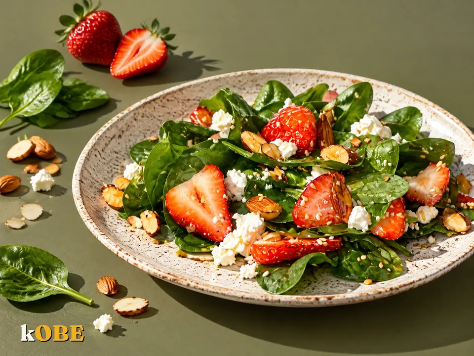 Salad rau bina dâu tây và hạnh nhân phô mai feta