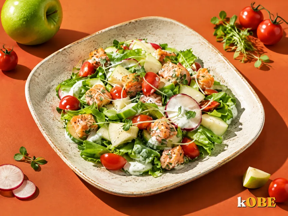 Salad táo cá hồi sốt sữa chua