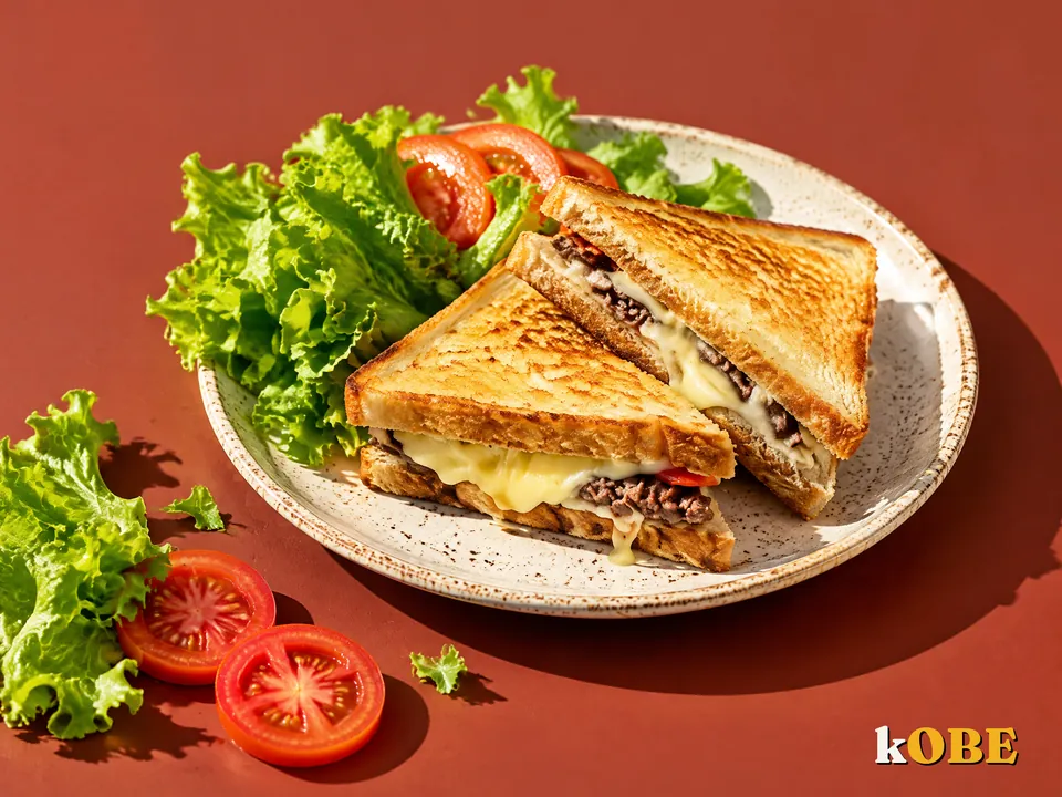Sandwich bò băm phô mai áp chảo bơ làm tại nhà