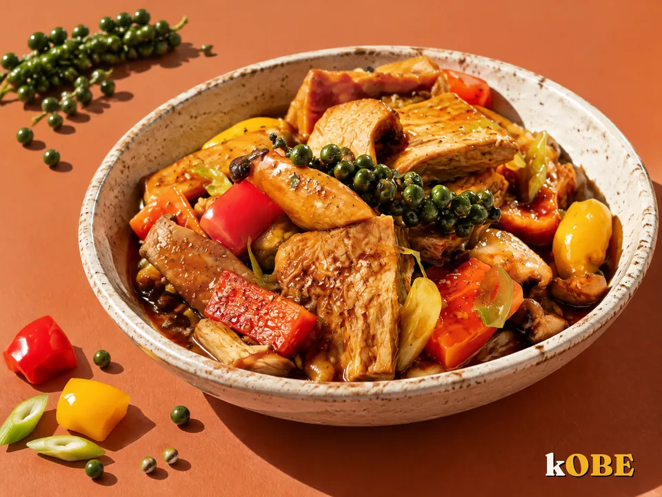 Sườn chay kho tiêu xanh nước dừa, nấu bằng đường la hán quả