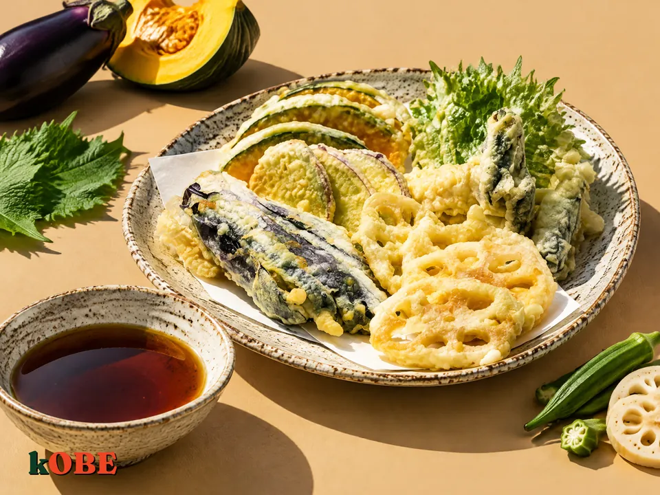 Tempura rau củ chấm nước tương tentsuyu nấu bằng đường la hán quả