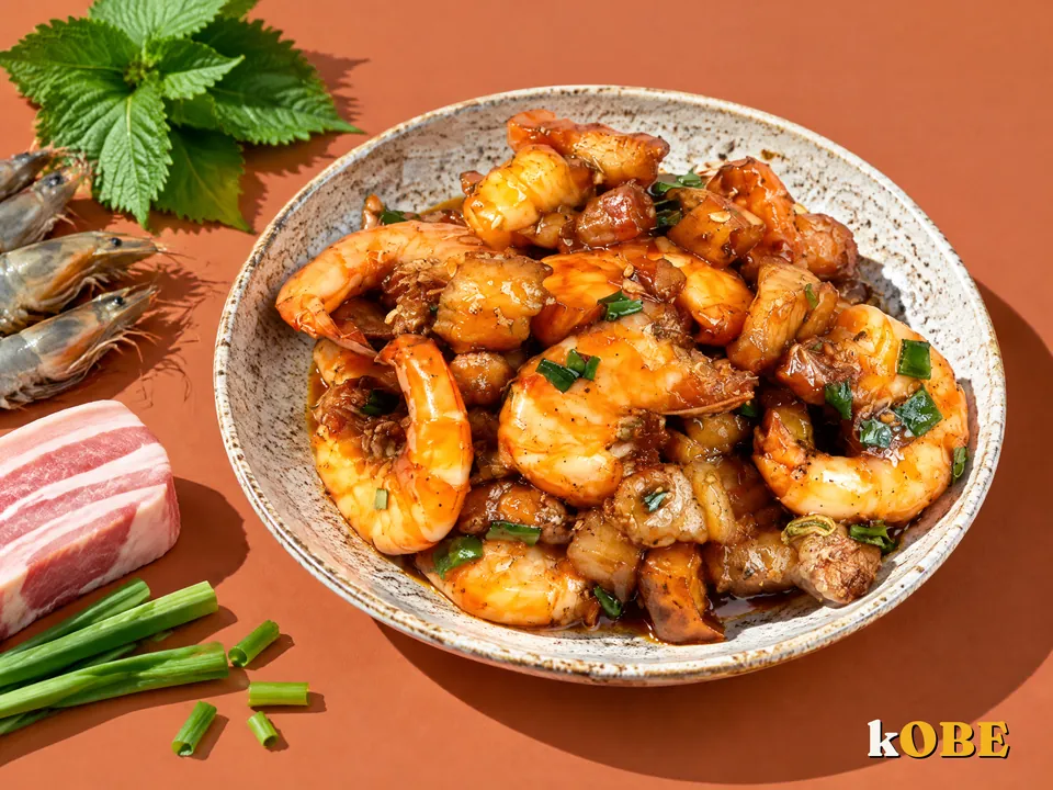 Tôm rim thịt ba chỉ mặn ngọt, không thêm đường tinh luyện