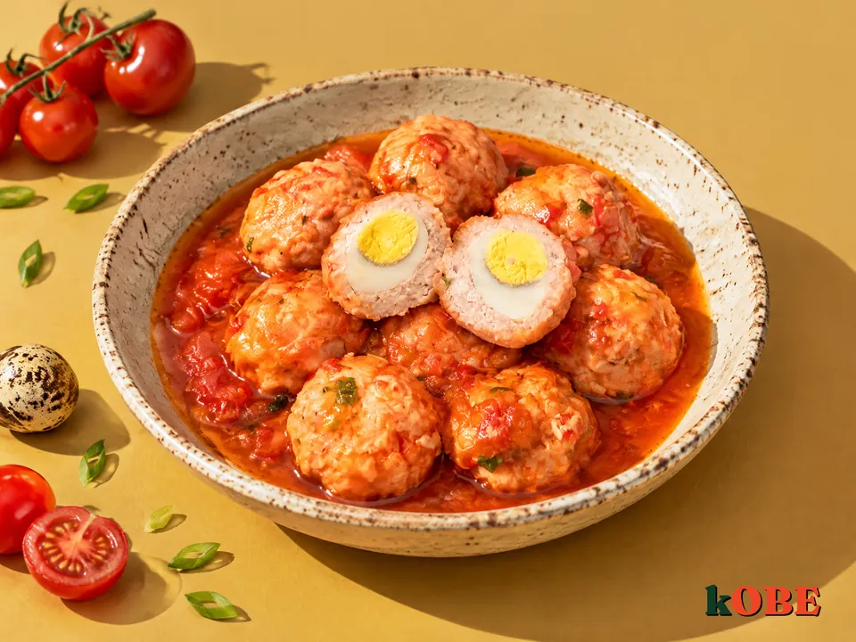 Xíu mại trứng cút sốt cà, không thêm đường tinh luyện