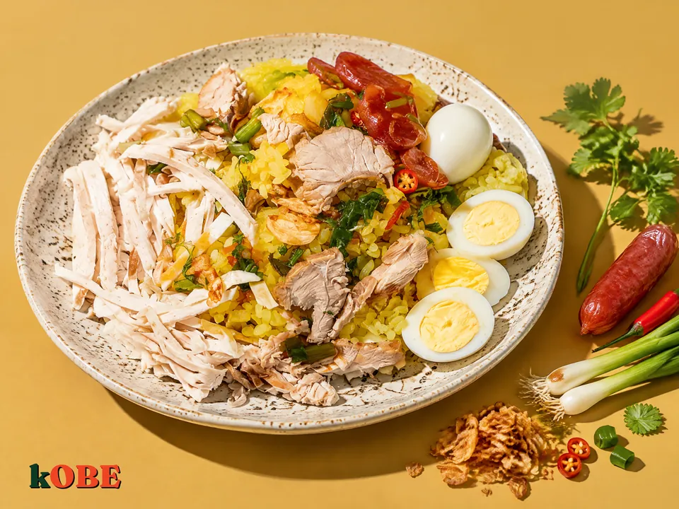 Xoi Man Thap Cam (Savory Sticky Rice with Braised Pork), No Added Refined Sugar